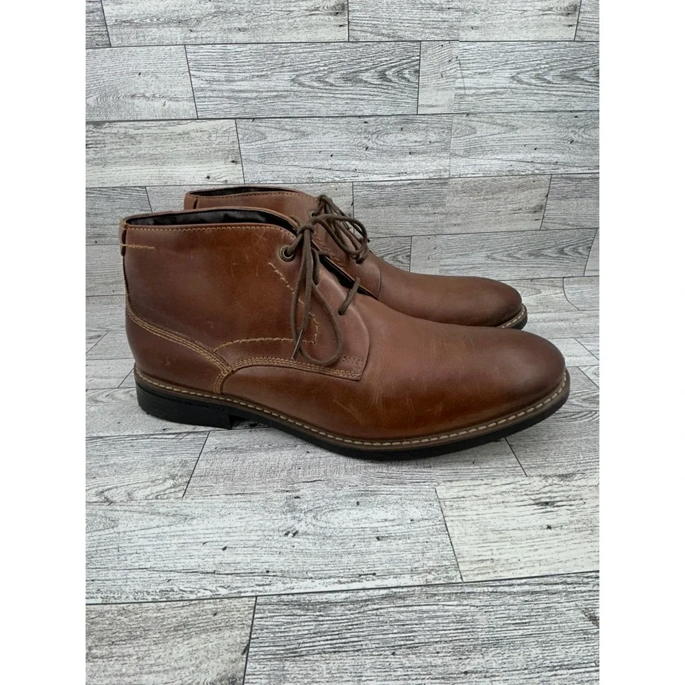 Rockport Mens Leather Chukka Boots Brown Lace Up Comfort Flexible US 10.5